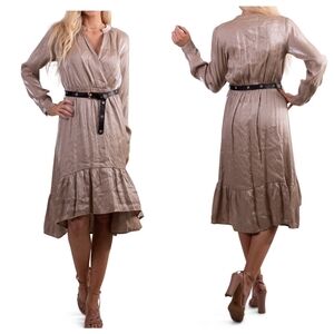 Gigi Moda Made In Italy Leah Dress Sz 8 Charcoal Sateen High-Low Minimalist